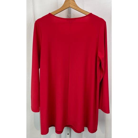 SUN KIM  Size M Basic Long Sleeve Tunic Top Stretch Red USA - Picture 2 of 9